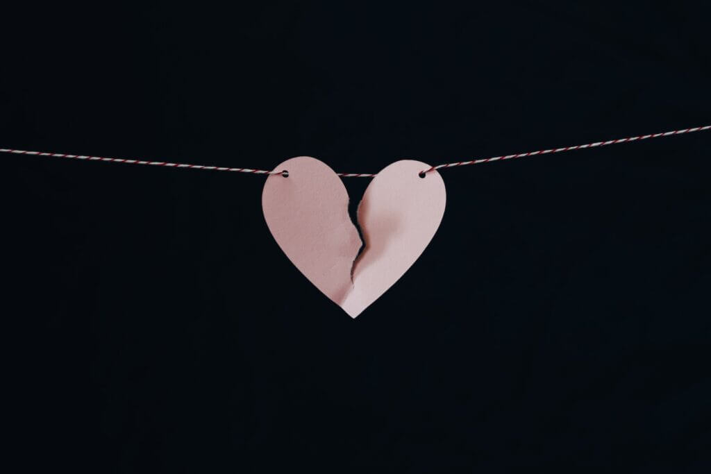 broken heart hanging on wire - divorce